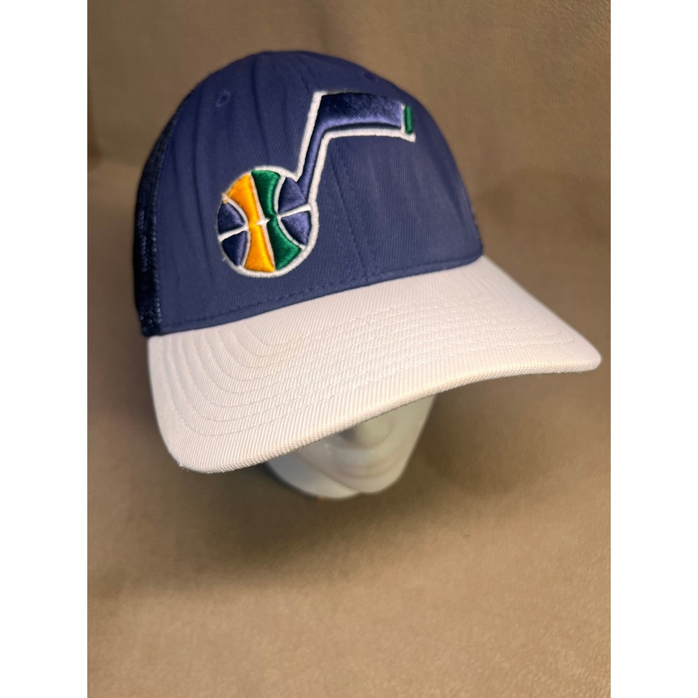Adidas Utah Jazz NBA Navy Blue White Trucker Hat Snapback Trefoil Logo Cap